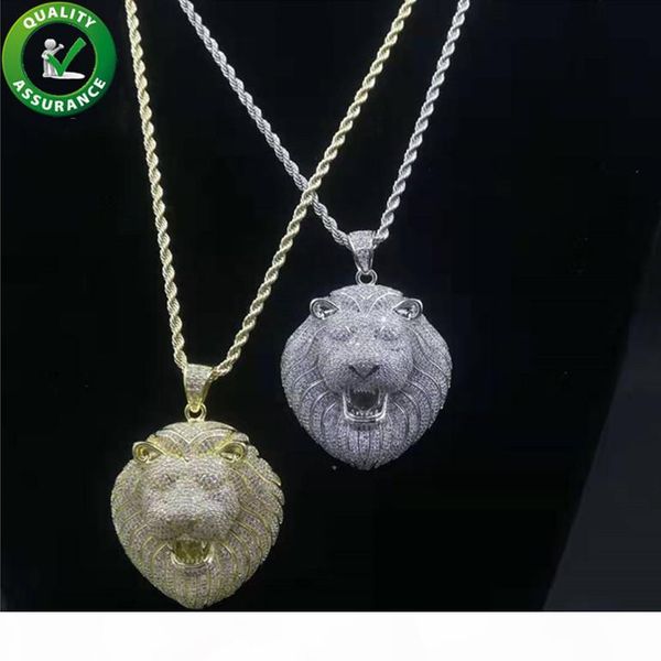 

iced out pendant hip hop bling chains jewelry men luxury designer necklace mens gold chain pendants diamond lion rapper fashion accessories, Silver