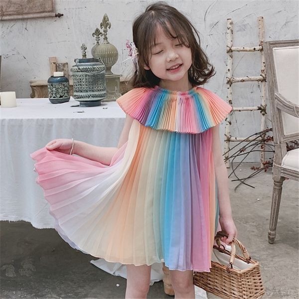 

2020 summer new arrival girls fashion pleated dress kids rainbow dresses girl dress, Red;yellow