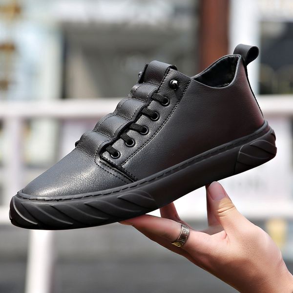 

autumn and winter plus velvet men's leather shoes genuine leather casual sports shoes increase breathable running shoes zm-110 t200718, Black