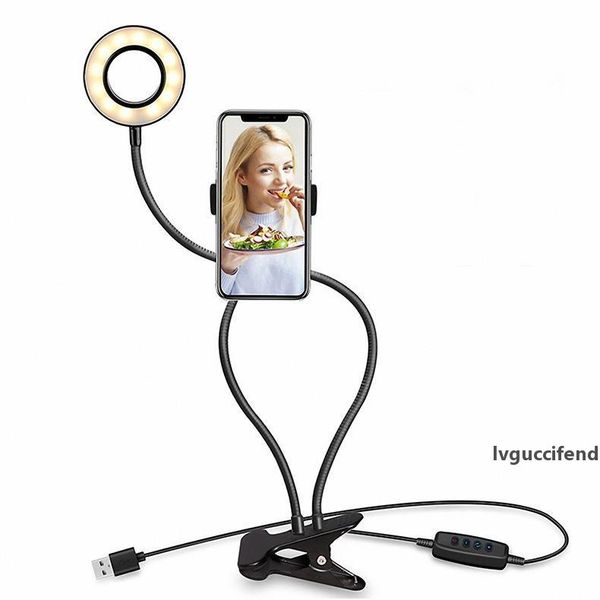 

new arrival usb power led selfie ring light with mobile phone clip holder lazy bracket desk for iphone samsung