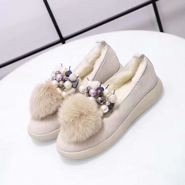 

shoes women warm hair balls beaded zapatos de mujer winter casual casual women shoes thickening plus velvet comforta flats, Black