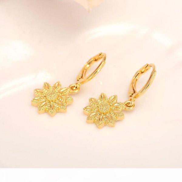 

желтый 24k solid fine gold filled падение цветок серьги девушки женщин, любовь модные ювелирные изделия для афро-арабского ближнего востока, Silver