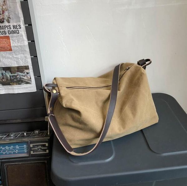 

washed canvas bag shoulder messenger bag female solid color leisure travel large capacity cloth