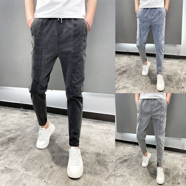 

summer men jeans fashion patchwork design hip hop jeans for men clothing streetwear all match denim harem pants plus size 36, Blue