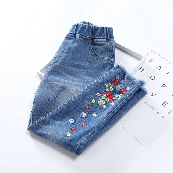 

2019 autumn girl jeans jeans embroidered children's pants baby's embroidery pants children's clothing, Blue