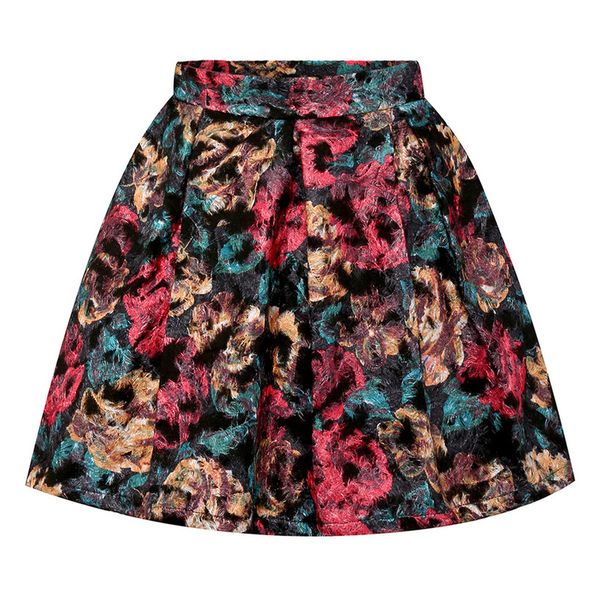 

vintage high waist flower woolen skirt elegant women pleated mini spring autumn jupe femme tutu skirts faldas mujer 2020, Black