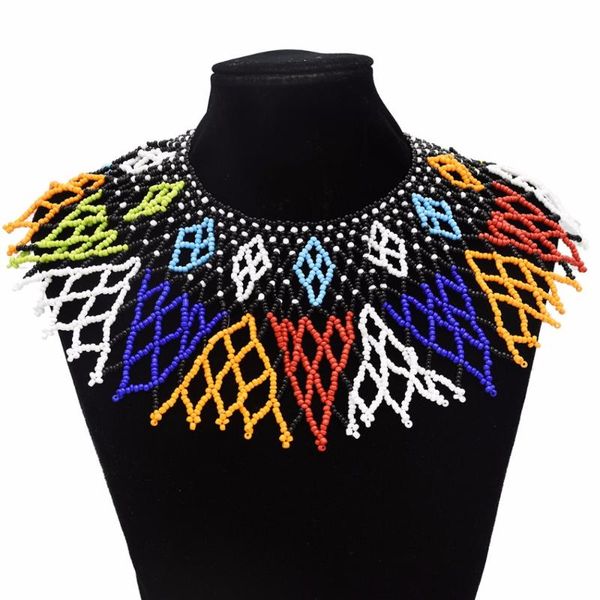 

multicolor south african resin beaded necklace bib statement india zulu ethnic tribal egyptian jewelry for women wedding gifts, Silver