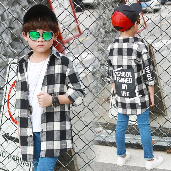 

qbeci men's clothes autumn plaid long sleeve tong chen shan tong chen shan jacket children's shirt new autumn clothes big boy 12 b, Blue