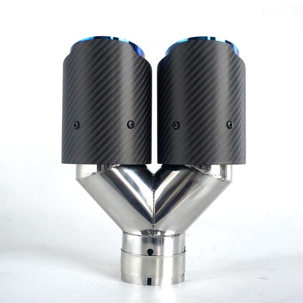 

double out real carbon fiber exhaust pipe universal blue plated stainless muffler tip end tail pipe car auto accessories