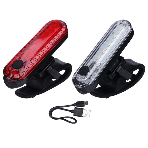 

bike lights 2 pcs bicycle tail light usb charging rear lamp warning taillights accessories ( white+red)