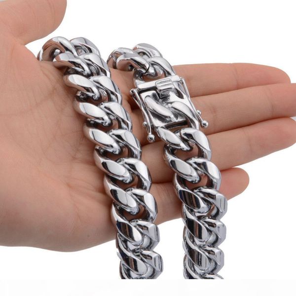 

hip hop 8mm 10mm 12mm 14mm 16mm 18mm stainless steel curb cuban chain necklace boys mens silver chain dragon clasp link hiphop jewelry