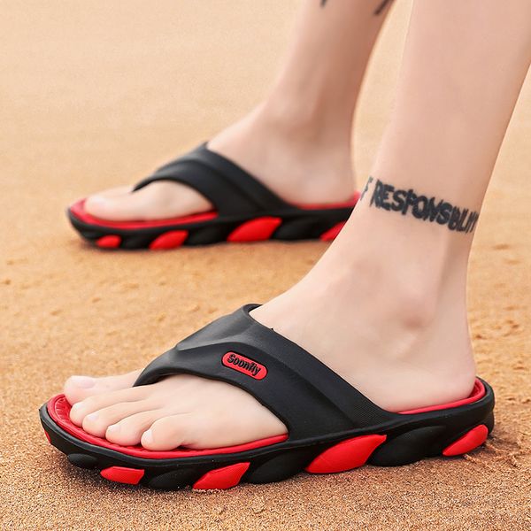 

whoholl summer korean big size tide slippers men non-slip cool flip-flops breathable thick-soled sandals slippers toe sandals 45, Black