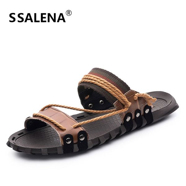 

men summer open toe slides outdoor lace up anti-slip slippers mens soft sole british style sandals fashion shoes 11649, Black