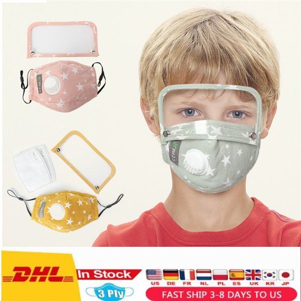 

Designer Mask with Breathing Valve Kids Printed Reusable Washable Protective Dustproof Earloop Cotton Masks Removable Eye Shield FY9146