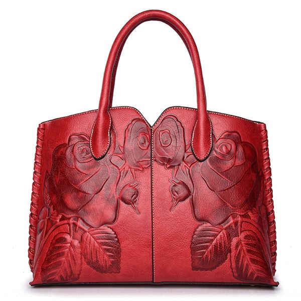 

national style shoulder shoulder 2019 new peony flower women's bag fashion embossed women's hand bag, White