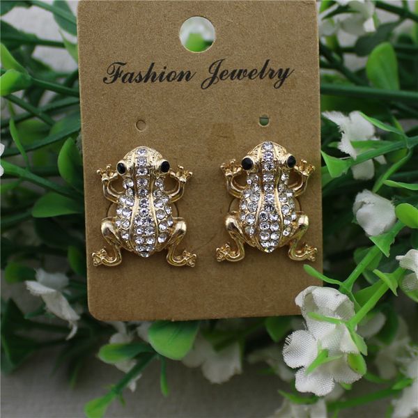 

new japanese and korean style inlaid semi-precious gem frog cute animal fashion exquisite small stud earrings, Golden;silver
