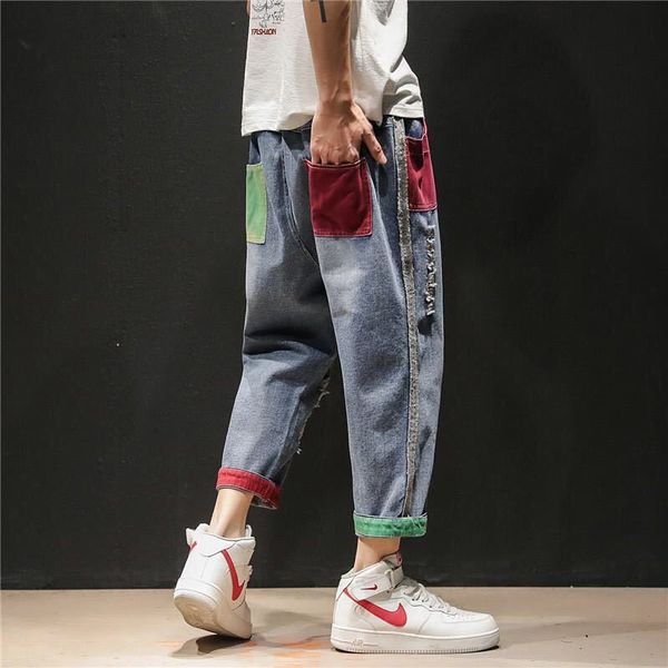 

jeans men straight ripped jeans for men streetwear cargo denim pants ankle length trousers casual joggers black