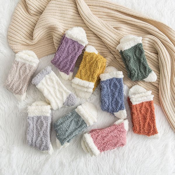 

coral fleece women's new comfortable warm plush fur ring floor plush christmas christmas socks ring socks socks, Pink;yellow