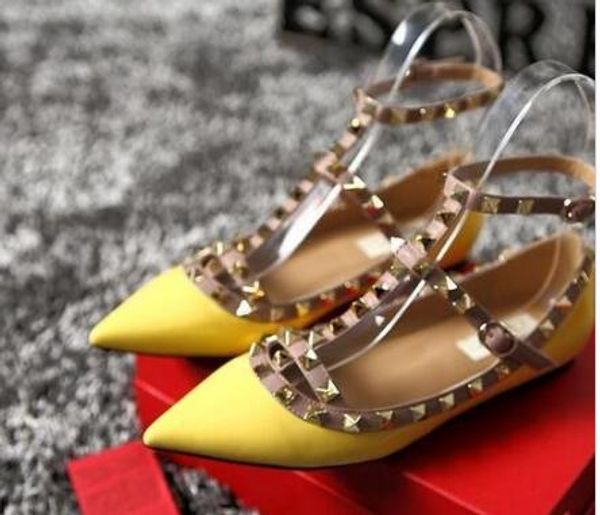 

2019 women pumps pointed toe flat fashion women shoes rivets genuine leather ankle strap sandals shoes 35-42 cs10, Black