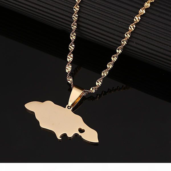 

k stainless steel heart jamaica map pendant necklaces for women girl gold color jewelry jamaican patriotic gifts, Silver