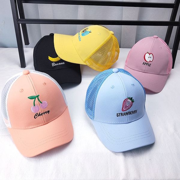 

middle and big children's net hat season girl's fruit fruit baseball embroidery cap summer boy's net baseball cap sunshade br, Yellow