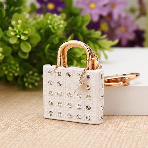 

metal crystal bag metal car chain ring keychain crystal bag buckle, Silver