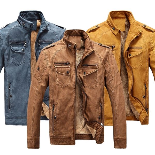 

outdoor jackets&hoodies quality autumn and winter men leather jacket warm plus velvet coat leisure motorcycle windproof pu, Blue;black