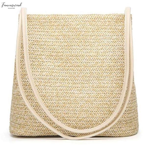 

fggs womens handbag fashion beautiful straw woven tote large plain summer beach shoulder bag, beige
