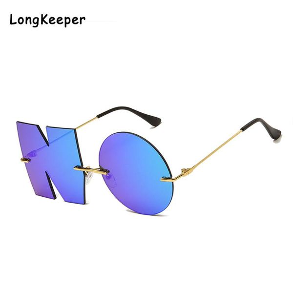 

personality letters no sunglasses women 2020 fashion retro steampunk glasses men mirrored rimless round eyewear, White;black
