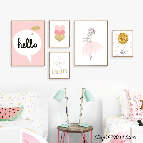 

nordic kids poster nursery wall art paintings baby posters ballerina canvas painting pink heart ballet picture baby room decor