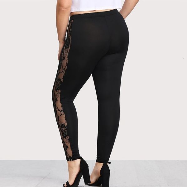 

leggings women lace solid hollow out trousers push up plus size leggins nbsp;elastic no transparent elasticity pencil pants, Black