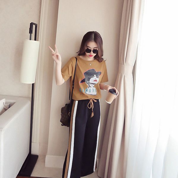 

2 pcs/set summer tracksuit mulher short sleeve +split wide leg pants sporting suit casual suit, Gray