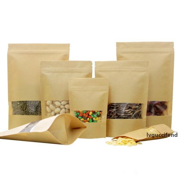 

kraft paper bag open window stand up gift dried food fruit tea packaging pouches kraft paper window bag retail zipper self sealing bags