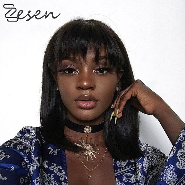 

zesen 13*4 lace front wigs straight synthetic wigs for black women natural density black bob wig heat resistant fiber hair wig