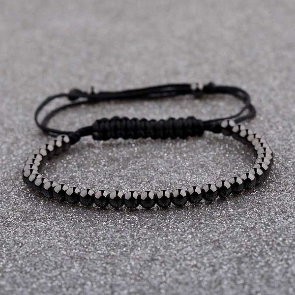 

2020 new charms punk women mens leather macrame bracelet 4mm copper beads bracelets jewelry ab1008, Black