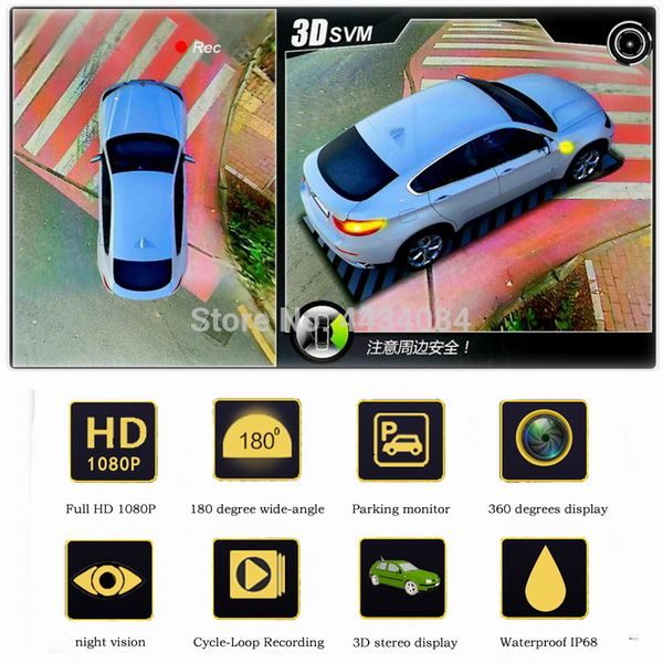 

ouchuangbo 3d 960p 360 car camera degree birdview parking system auto car camera with dvr night vision super wide angle