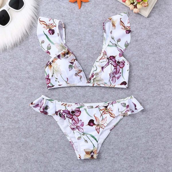 

womens swimming suit bikini swimsuit 2020 swimwear women floral print bikini set swimming swimsuits beach bathing suit, White;black