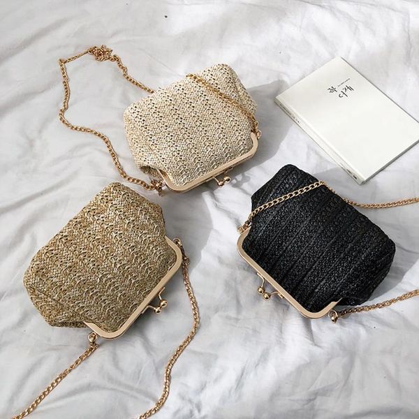 

women fashion summer beach wild chain messenger shoulder bag solid weaving bag summer hollow handmade messenger crossbody bags
