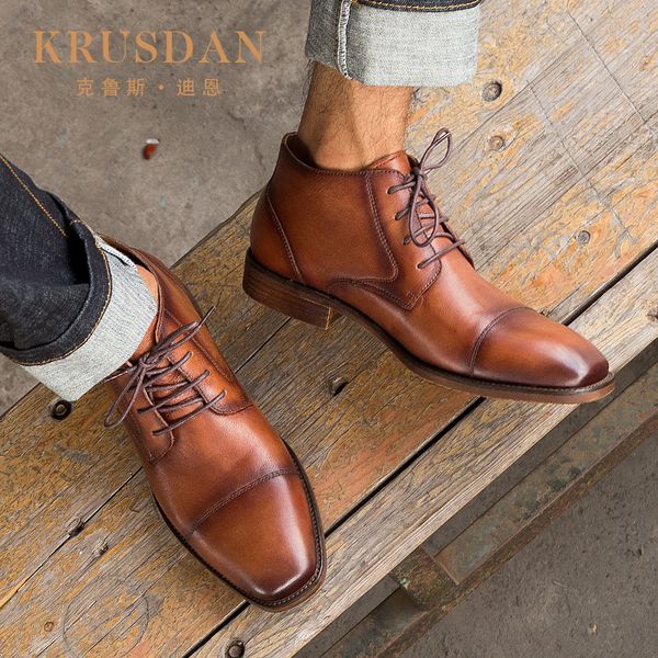 

new leather men's shoes high lace up men's casual leather boots british retro boots, Black