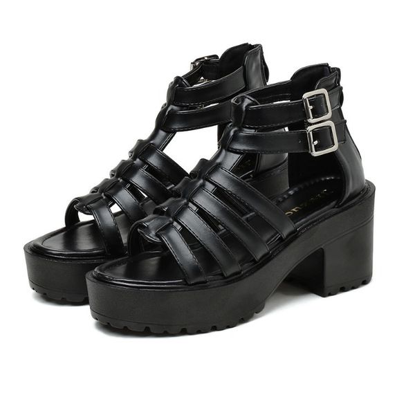 

блок каблуки низкий сандалии женщина кожа 2020 летняя женщина обуви продажа женской обуви открытое toe коренастый на низком каблуке дамы gla, Black