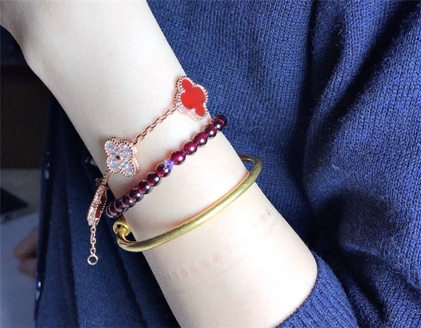 

d clover clover streaky bracelet 18k rose gold jewelry does not fade sided ornament gift accessories female, Golden;silver