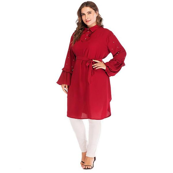

plus size 2019 red long sleeve uae abaya dubai muslim chiffon ruffles hijab shirt women kimono blouse camisas roupas feminina