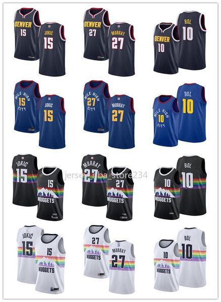 

mens youth denver nuggets 27 jamal murray 15 nikola jokic 10 bol bol blue white custom basketball jerseys, Black;red