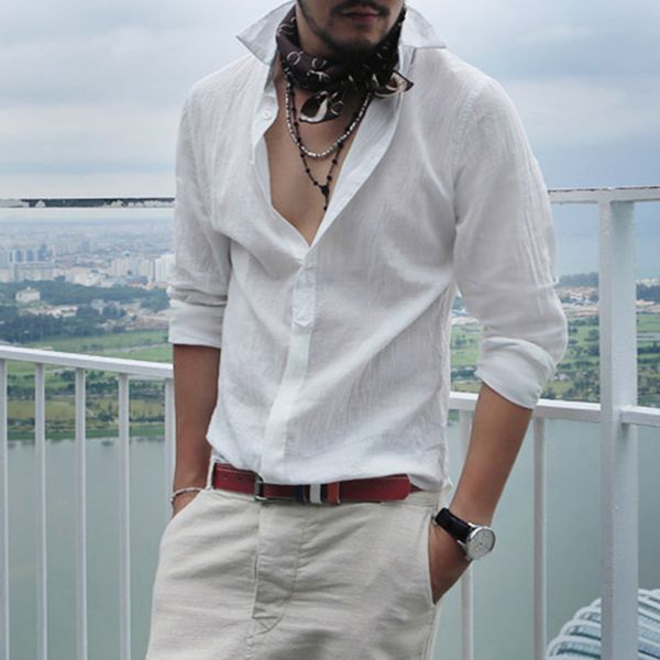 

running jerseys 2021 men white shirt loose long sleeve linen shirts quick dry mens tunic autumn male streetwear, Black;blue