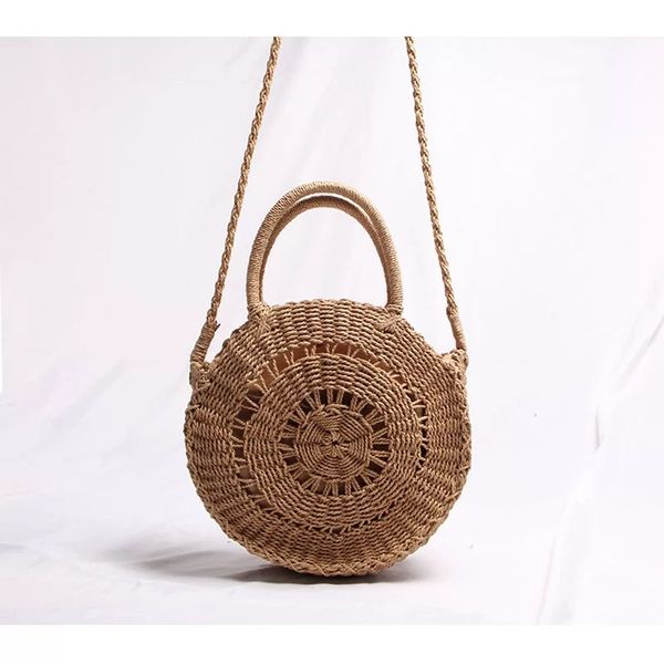 

large capacity women straw circle handmade rattan bag woman round bohemian beach bag travel retro kintted shoulder handbags