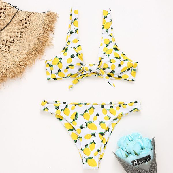 

swimwear women lemon print one shoulder two piece swimsuit 2020 bathers bathing suits summer swimming suit thong biquini, White;black