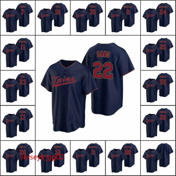 

minnesota twins #22 miguel sano 7 joe mauer 3 harmon killebrew men women youth custom navy 2020 replica alternate jersey, Black