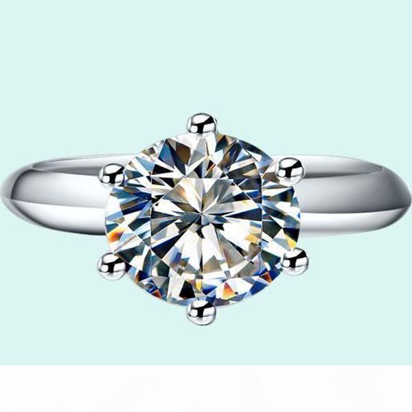 

wholesale 2.0 ct wedding rings classic round synthetic diamond rings for women 18k white gold solid silver pt950 stamped, Golden;silver