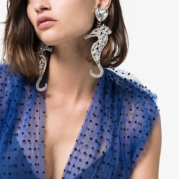 

lovely boutique crystal seahorse charm pendant drop dangle earrings for women fashion jewelry maxi statement earings accessories, Silver