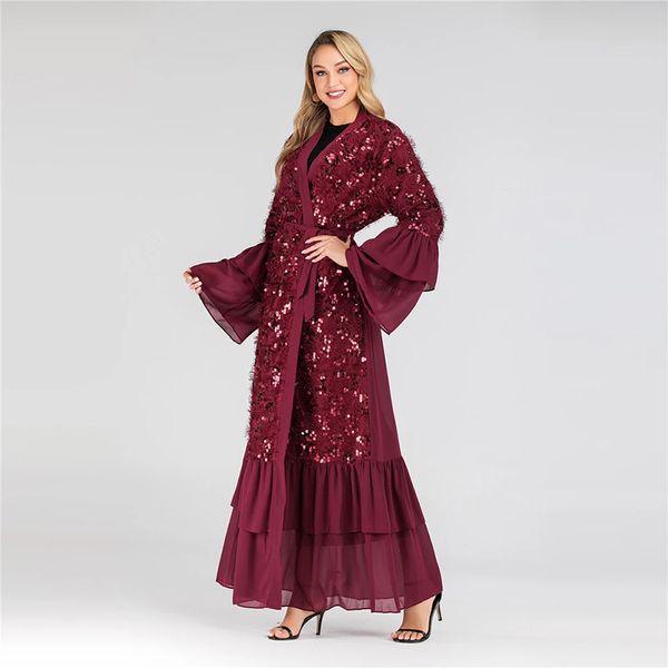 

sequin tassel open muslim abaya kimono dubai hijab dress moroccan kaftan abayas for women turkish islamic clothing oman caftan